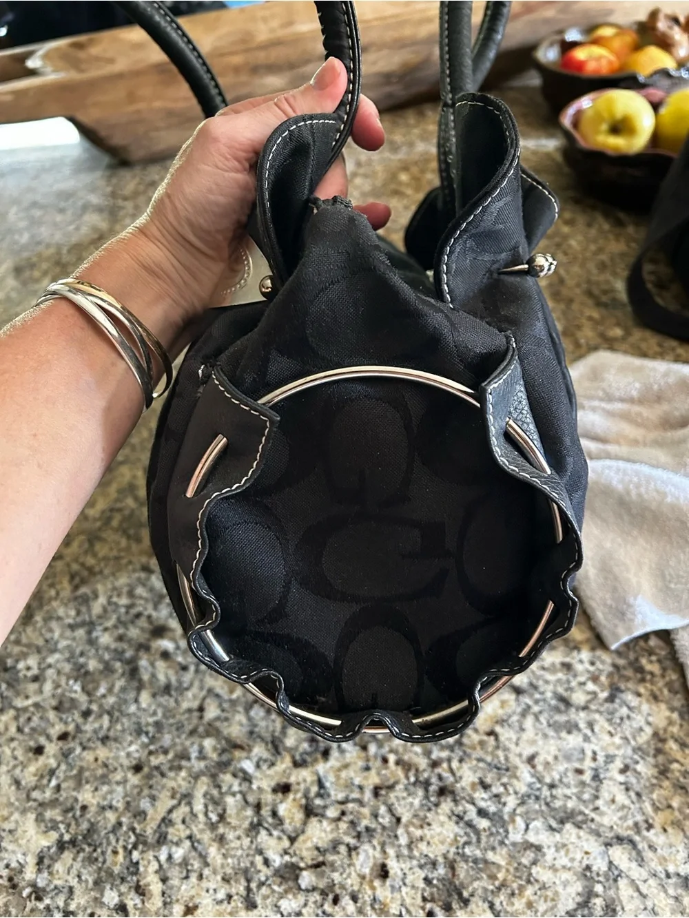 Y2K GUESS Signature G-Monogram Black Jacquard Satchel Bag with Silver Hardware